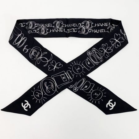  CHANEL シャネル ヘアバンド 細いスカーフ ツイリー ブラック シルク100％