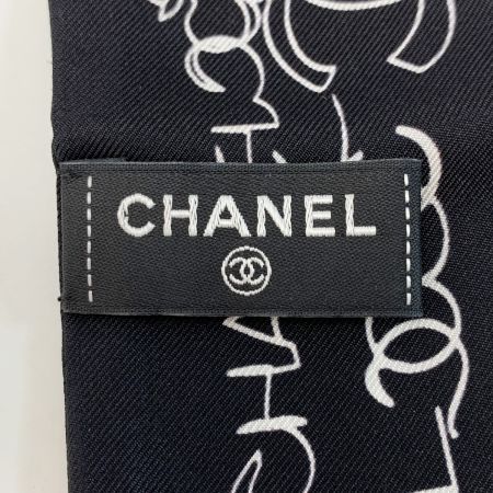  CHANEL シャネル ヘアバンド 細いスカーフ ツイリー ブラック シルク100％
