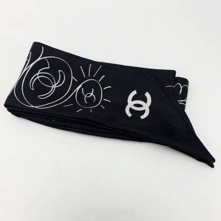  CHANEL シャネル ヘアバンド 細いスカーフ ツイリー ブラック シルク100％