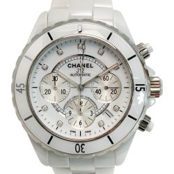 ☆☆ CHANEL シャネル J12 クロノグラフ 9Pダイヤ H2009 ホワイト セラミック 自動巻き メンズ 腕時計 Bランク