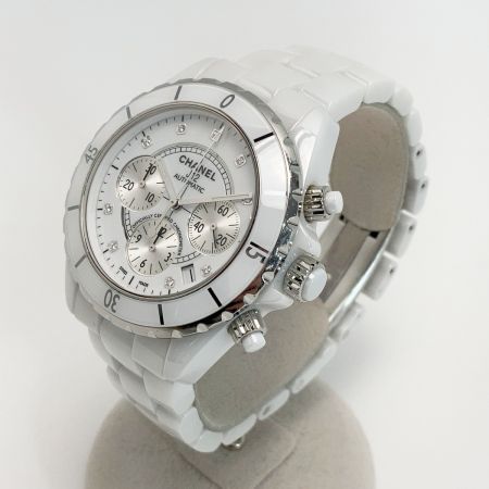  CHANEL シャネル J12 クロノグラフ 9Pダイヤ H2009 ホワイト セラミック 自動巻き メンズ 腕時計