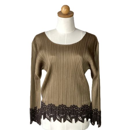  ISSEY MIYAKE イッセイミヤケ PLEATS PLEASE 長袖カットソー PP23-JK773 ブラウン×ダークブラウン サイズ 3 レディース