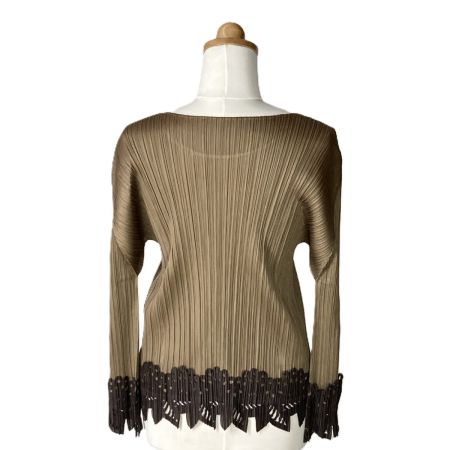  ISSEY MIYAKE イッセイミヤケ PLEATS PLEASE 長袖カットソー PP23-JK773 ブラウン×ダークブラウン サイズ 3 レディース