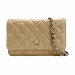 ☆☆ CHANEL シャネル マトラッセ クラシック チェーンウォレット AP0250 ベージュ キャビアスキン ココマーク Bランク