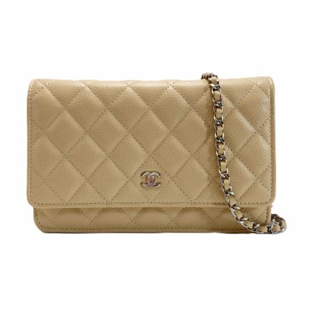  CHANEL シャネル マトラッセ クラシック チェーンウォレット AP0250 ベージュ キャビアスキン ココマーク