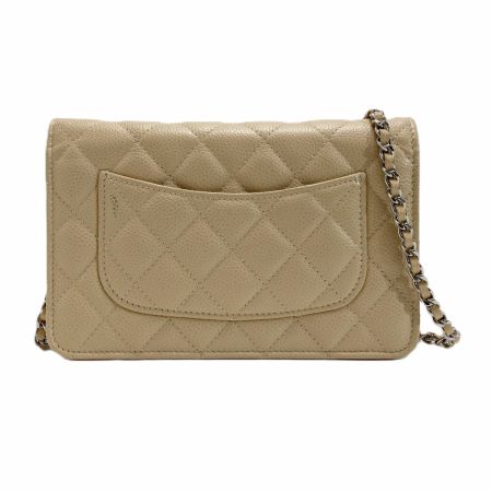  CHANEL シャネル マトラッセ クラシック チェーンウォレット AP0250 ベージュ キャビアスキン ココマーク