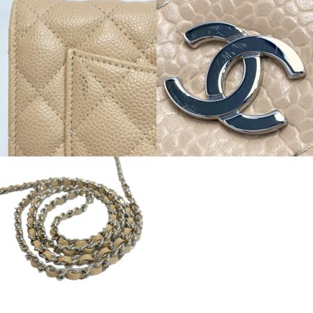  CHANEL シャネル マトラッセ クラシック チェーンウォレット AP0250 ベージュ キャビアスキン ココマーク