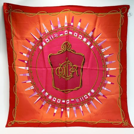  Christian Dior クリスチャンディオール スカーフ レッド シルク100％