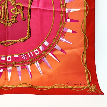  Christian Dior クリスチャンディオール スカーフ レッド シルク100％