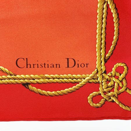  Christian Dior クリスチャンディオール スカーフ レッド シルク100％