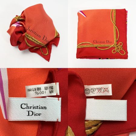  Christian Dior クリスチャンディオール スカーフ レッド シルク100％