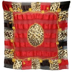 ☆☆ Christian Dior クリスチャンディオール スカーフ レッド×ダークブラウン 絹100％ Bランク