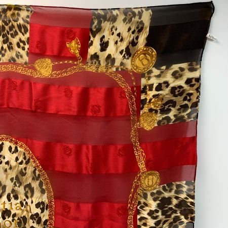  Christian Dior クリスチャンディオール スカーフ レッド×ダークブラウン 絹100％