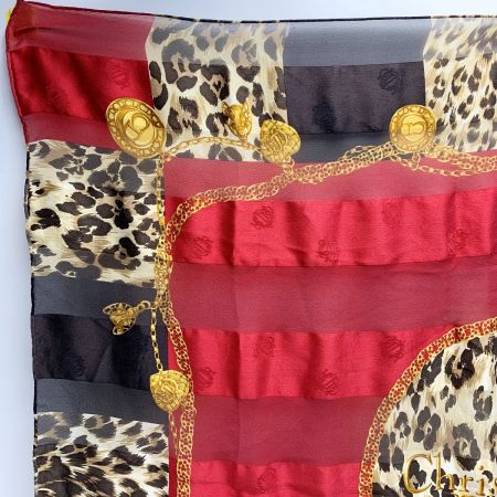  Christian Dior クリスチャンディオール スカーフ レッド×ダークブラウン 絹100％