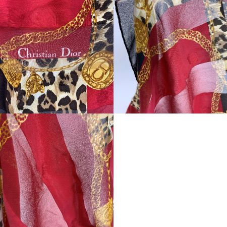  Christian Dior クリスチャンディオール スカーフ レッド×ダークブラウン 絹100％