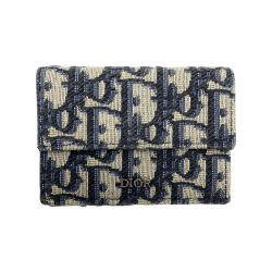 ☆☆ Christian Dior クリスチャンディオール トロッター 10-BO-0222 ネイビー 3つ折り財布 Bランク