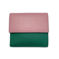 ☆☆ GUCCI グッチ 2つ折り財布 410104 グリーン×ピンク イニシャル入 Bランク
