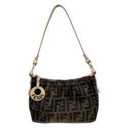 ☆☆ FENDI フェンディ アクセサリーポーチ ズッカ ブラウン×ライトピンク キャンバス×レザー Bランク