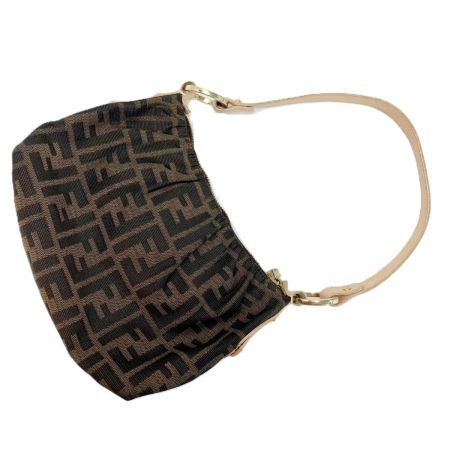  FENDI フェンディ アクセサリーポーチ ズッカ ブラウン×ライトピンク キャンバス×レザー