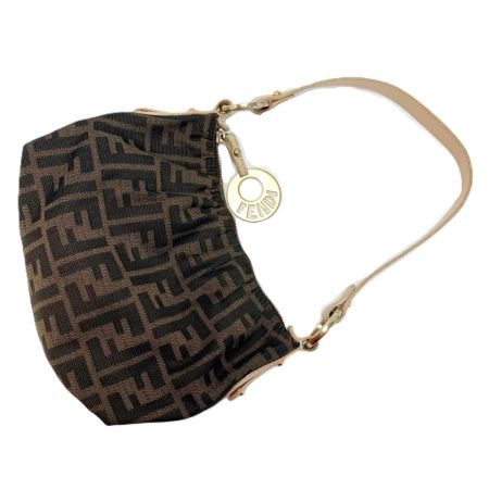  FENDI フェンディ アクセサリーポーチ ズッカ ブラウン×ライトピンク キャンバス×レザー