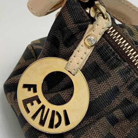  FENDI フェンディ アクセサリーポーチ ズッカ ブラウン×ライトピンク キャンバス×レザー