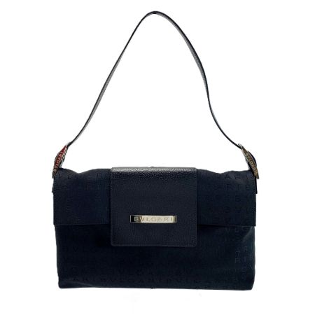  BVLGARI ブルガリ ワンショルダーバッグ ロゴマニア ブラック キャンバス レディース