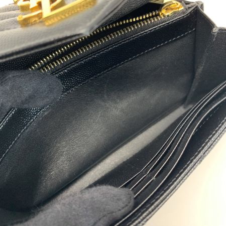  SAINT LAURENT(Yves Saint Laurent) 長財布 キャビアスキン ゴールドロゴ ブラック レザー レディース