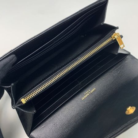  SAINT LAURENT(Yves Saint Laurent) 長財布 キャビアスキン ゴールドロゴ ブラック レザー レディース