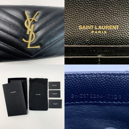  SAINT LAURENT(Yves Saint Laurent) 長財布 キャビアスキン ゴールドロゴ ブラック レザー レディース