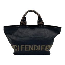 ☆☆ FENDI フェンディ ロゴ ミニトートバッグ ブラック ナイロン キャンバス ハンドバッグ Cランク