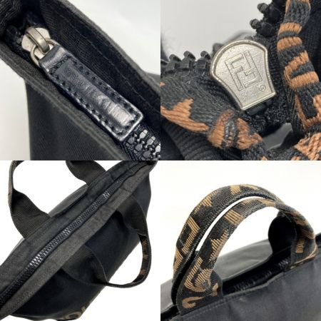  FENDI フェンディ ロゴ ミニトートバッグ ブラック ナイロン キャンバス ハンドバッグ