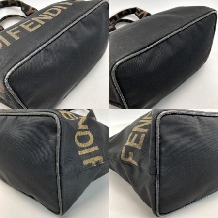  FENDI フェンディ ロゴ ミニトートバッグ ブラック ナイロン キャンバス ハンドバッグ