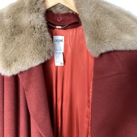  CELINE セリーヌ チェスターコート ファー付き レッド SIZE 38 レディース 記名有り