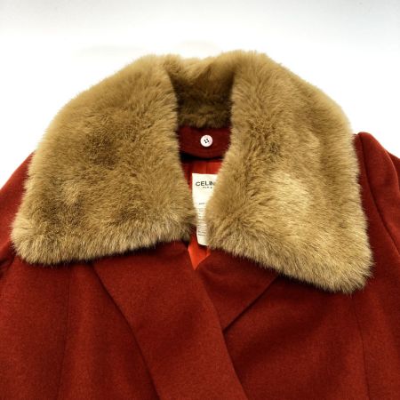 CELINE セリーヌ チェスターコート ファー付き レッド SIZE 38 レディース 記名有り