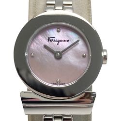 ☆☆ Salvatore Ferragamo サルヴァトーレフェラガモ ガンチーニ FBF070017 ピンクシェル クォーツ レディース 腕時計 Bランク