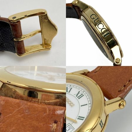  GUCCI グッチ ローマン文字盤 デイト 7200M ホワイト クォーツ メンズ 腕時計