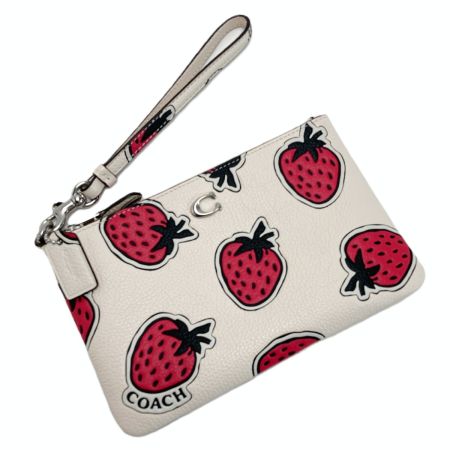  COACH コーチ スモール リストレット・ストロベリー プリント アイボリー ポーチ イチゴ