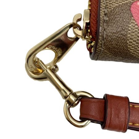  COACH コーチ ワイルド ストロベリー プリント ラウンドファスナー財布 CH523 ブラウン ストラップ付