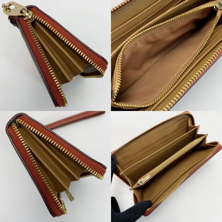  COACH コーチ ワイルド ストロベリー プリント ラウンドファスナー財布 CH523 ブラウン ストラップ付