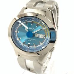 〇〇 SEIKO セイコー ALBA アルバ AKA 青文字盤 デイデイト クォーツ 腕時計 V743-5A10 シルバー x ブルー Cランク
