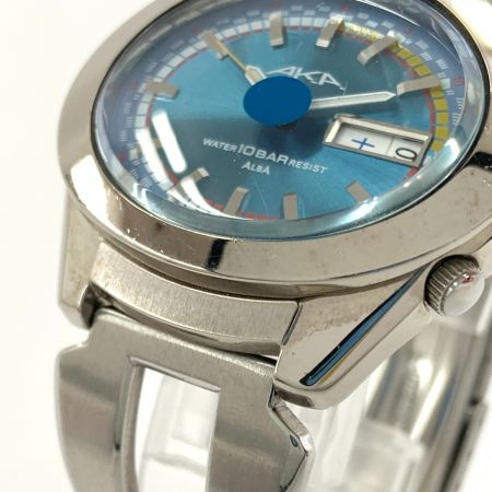  SEIKO セイコー ALBA アルバ AKA 青文字盤 デイデイト クォーツ 腕時計 V743-5A10 シルバー x ブルー