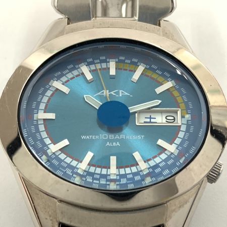  SEIKO セイコー ALBA アルバ AKA 青文字盤 デイデイト クォーツ 腕時計 V743-5A10 シルバー x ブルー