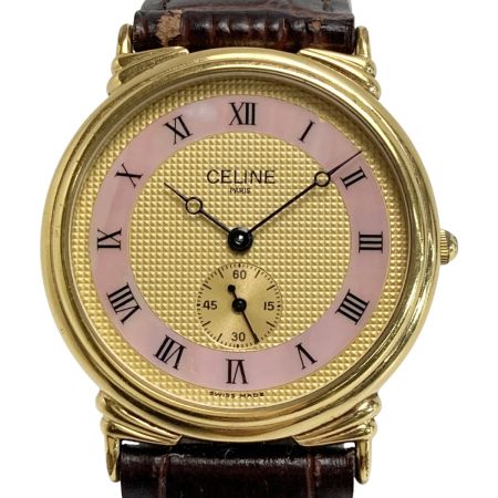  CELINE セリーヌ ラウンド スモセコ ローマン シェル文字盤 H2903-3 ゴールド クォーツ メンズ 腕時計