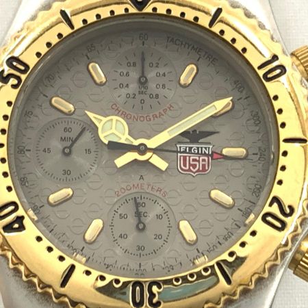  ELGIN エルジン クロノグラフ クォーツ 腕時計 FK-528-A ゴールド x シルバー