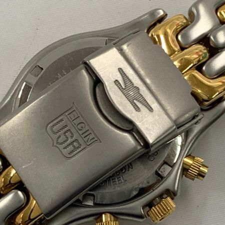  ELGIN エルジン クロノグラフ クォーツ 腕時計 FK-528-A ゴールド x シルバー