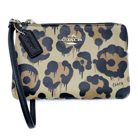  COACH コーチ レオパード柄 アクセサリーポーチ レザー 64194 ベージュ レディース