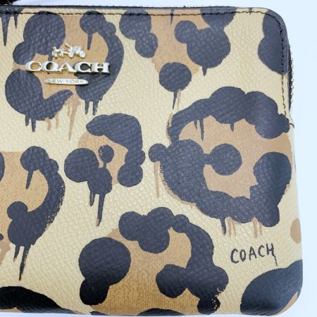  COACH コーチ レオパード柄 アクセサリーポーチ レザー 64194 ベージュ レディース