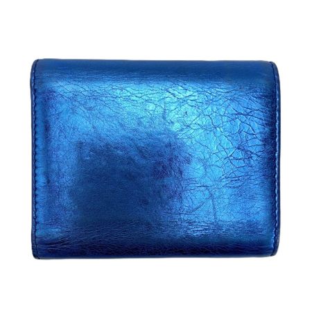  CHANEL シャネル 三つ折り財布 リボン レザー メタリックブルー シルバー金具