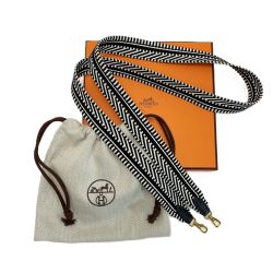 ☆☆ HERMES エルメス ショルダーストラップ WSR W刻印 ホワイトxブラック キャンバス 交換用 Bランク