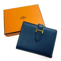☆☆ HERMES エルメス 2つ折り財布 ベアン コンパクト  D刻印 ゴールド金具 ブラック H金具  箱有 Bランク